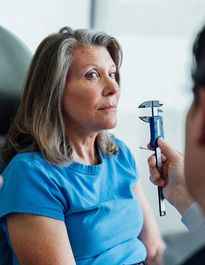 Woman receiving neurological reflex test examination with medical hammer tool at doctor's office - Lip lift in San Antonio, TX